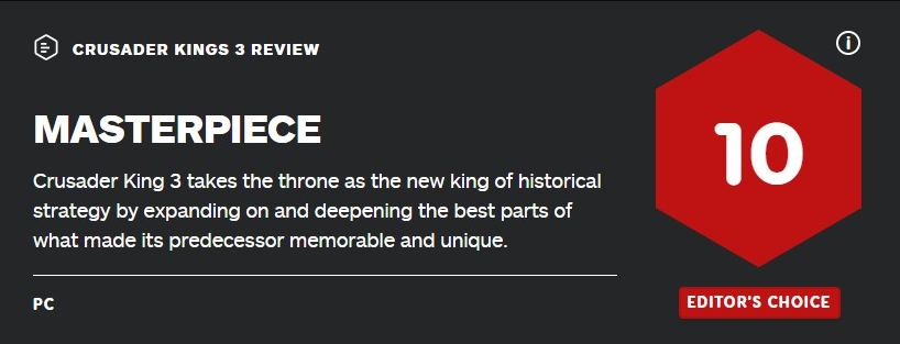 《十字军之王3》获IGN满分评价：新的历史战略游戏之王已经加冕！