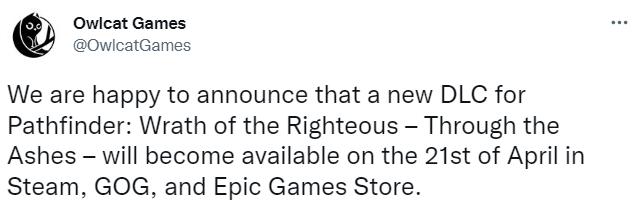 《开拓者：正义之怒》新DLC“穿过灰烬” 4月21日上线Steam，GOG和Epic