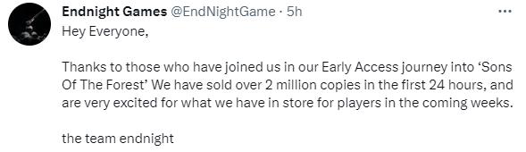 《森林之子》EA发售24小时销量破两百万份