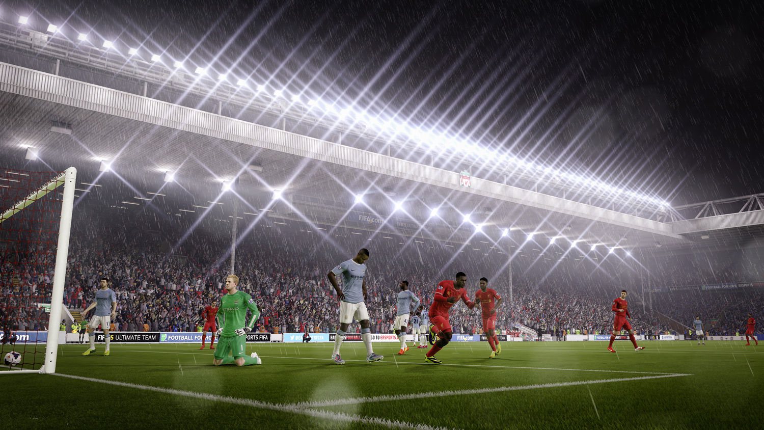 《FIFA 15》游戏截图，接近于真实的足球